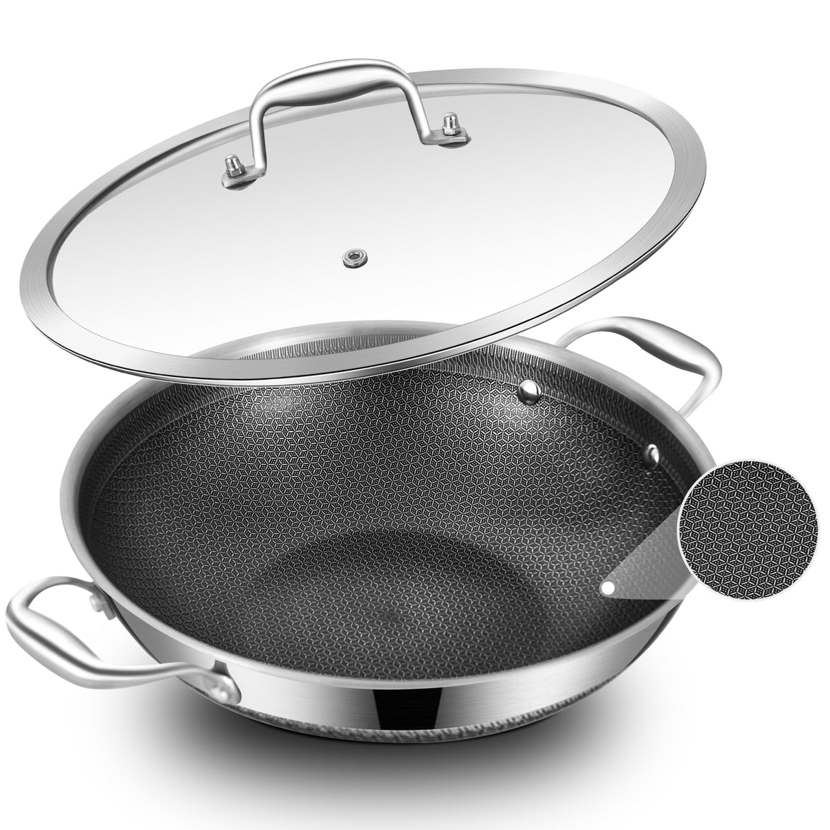 LOLYKITCH Hybird Nonstick Wok Pan with Lid | 13-Inch | Detachable Handle