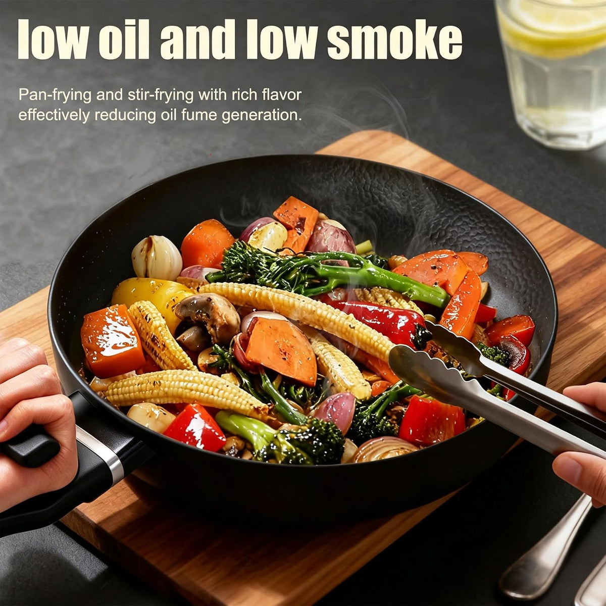 Nonstick Skillet, Nonstick Ceramic Saute Pan with Lid,Deep Frying Pan 12-inch, Healthy & PFOA/PFAS Free,5 QT Cooking Pan,Ergonomic Handle for Effort-saving,Wrist Saver