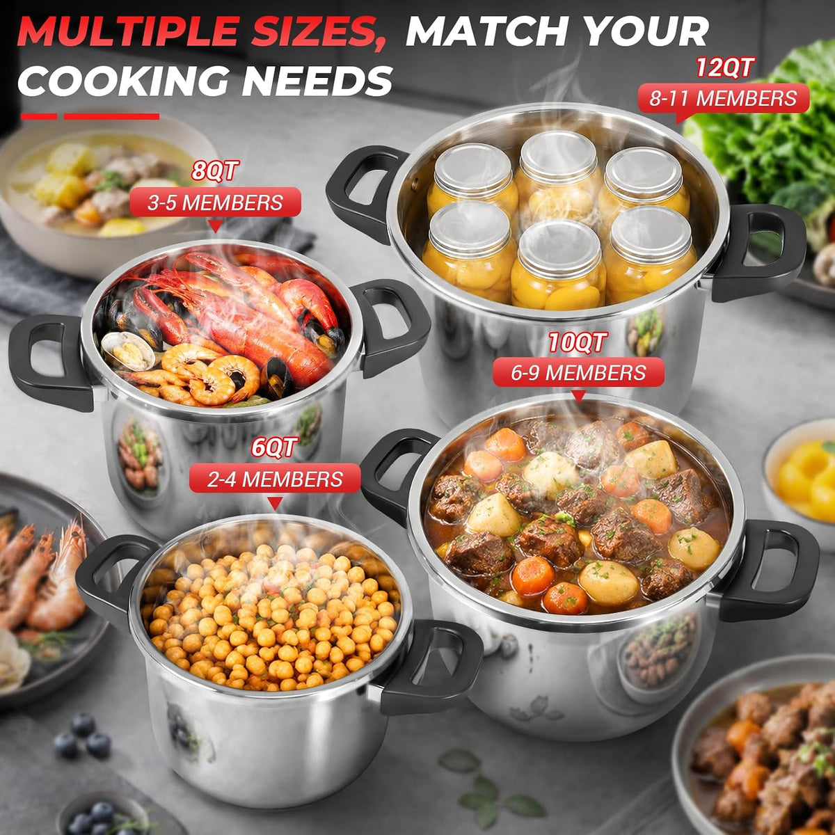 [3-IN-1] Pressure Cooker 12 Quart, 18/8 Stainless Steel Pressure Canner
