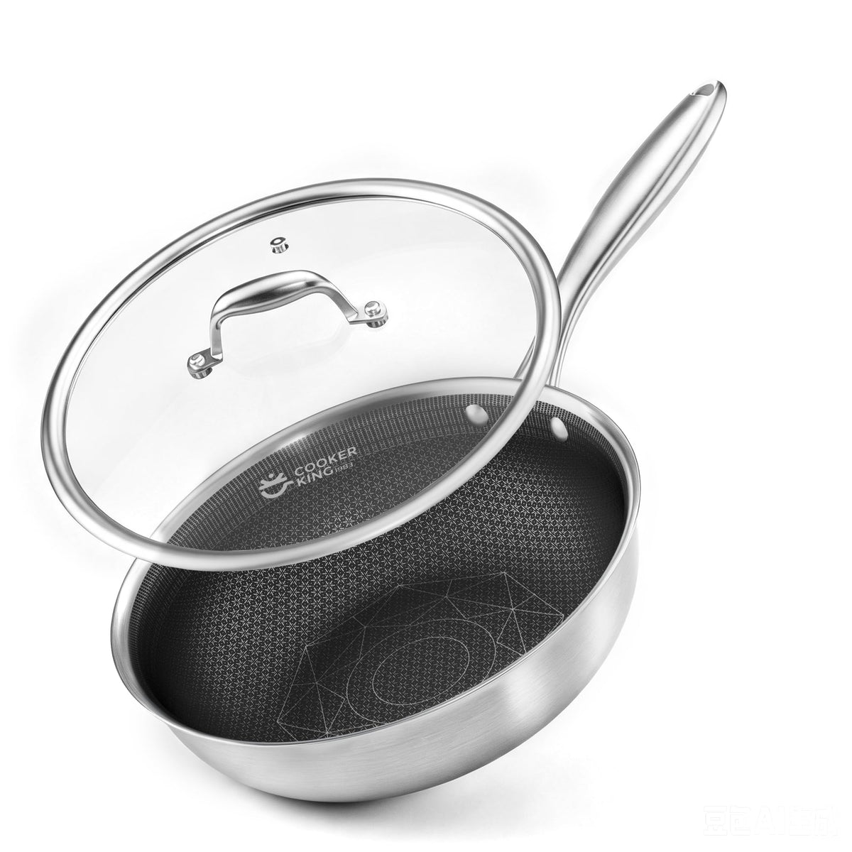 COOKER KING 11" Hybrid Wok Pan with Lid, Nonstick Deep Skillet for Stir-Fry