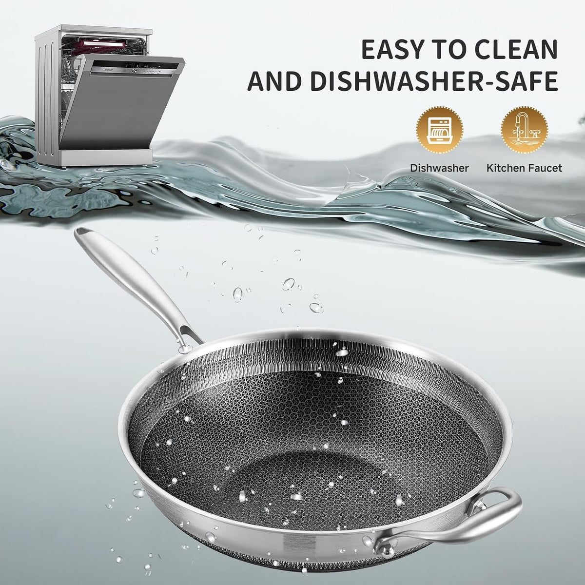 LOLYKITCH Hybird Nonstick Wok Pan with Lid | 13-Inch | Detachable Handle