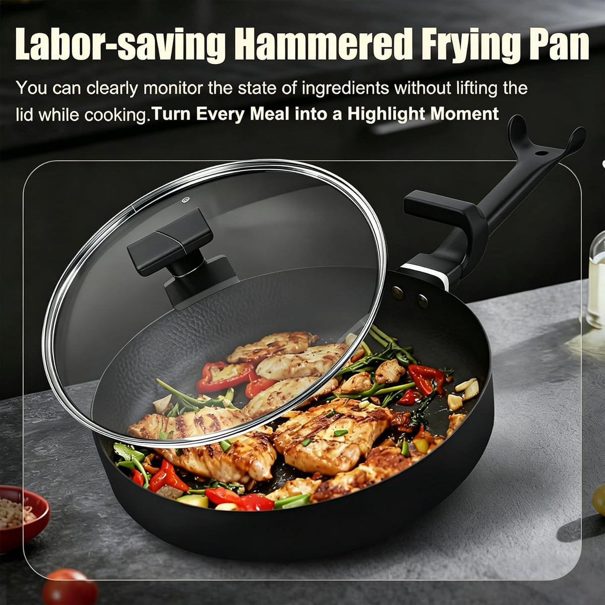 Nonstick Skillet, Nonstick Ceramic Saute Pan with Lid,Deep Frying Pan 12-inch, Healthy & PFOA/PFAS Free,5 QT Cooking Pan,Ergonomic Handle for Effort-saving,Wrist Saver