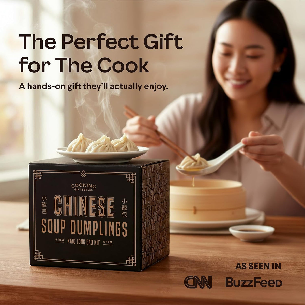 Cooking Gift Set Co. Bamboo Steamer Basket - 2 Tier Dumpling Kit, 6 Piece