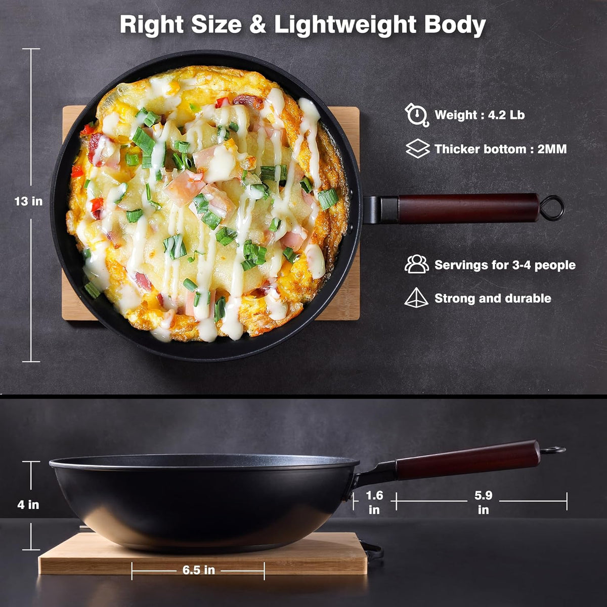 Teewe Carbon Steel Wok, 13" Woks & Stir-fry Pans Nonstick with Glass Lid