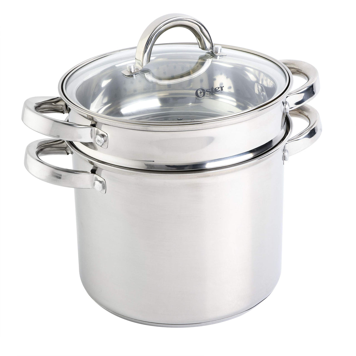 Oster Dutch Oven with Steamer Basket 3-Quart - Sangerfield Stainless Steel, Stovetop Steamer for Vegetables, Rice & Tamales, Dishwasher Safe