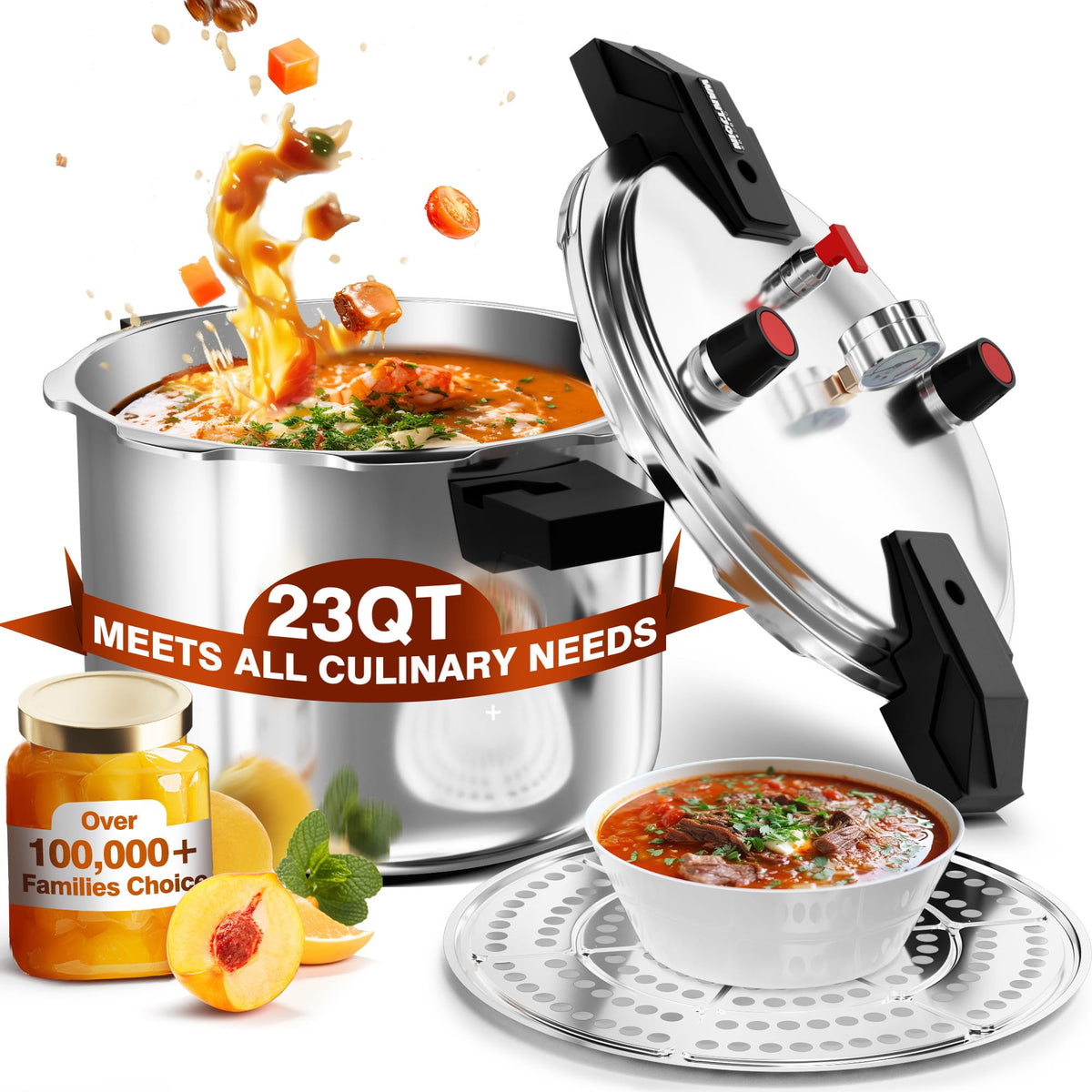 WantJoin 8Qt Aluminum Pressure Cooker w/Release Valve & Multiple Protective Devices,Pressure Canner Compatible with Gas & Induction Cooker,Canner Rack Included