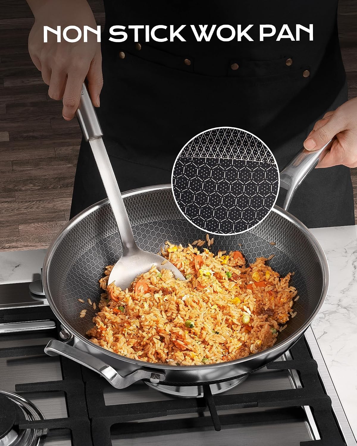 Wok Pan,12 Inch Hybrid Wok with Lid