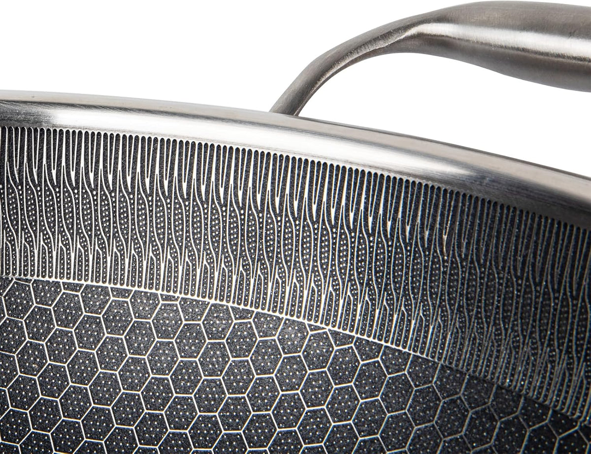 14" Honeycomb Non Stick Wok Pan Stainless Steel Stir-fry Wok with Lid,Skillet with Stay-cool Handle PFOA Free Suitable for Induction, Ceramic, Electric, and Gas Cooktops (Sliver, 14 Inches)