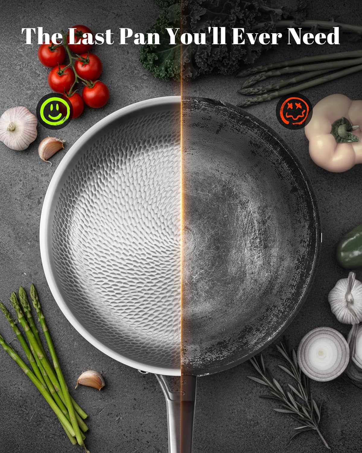 Titanium Wok Pan,13in Pure Titanium Hammered Pro pans, Non Stick Skillet for Cooking, Non-Toxic, PFAS/PFOA/PTFE Free Cookware, Dishwasher&Oven Safe, Kitchen Induction Compatible