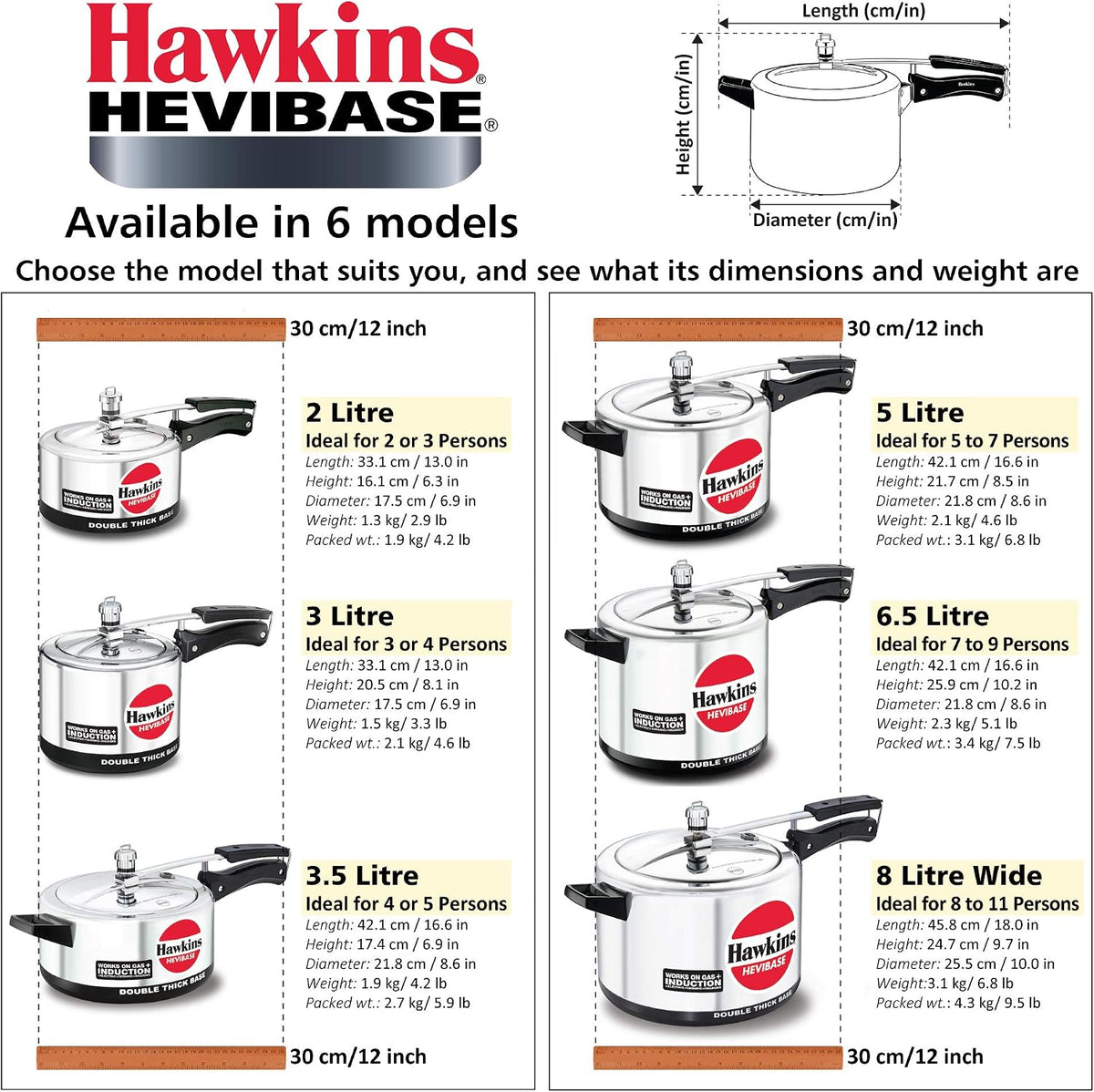 Hawkins Aluminium 3.5 Litre Hevibase Pressure Cooker,Induction Inner Lid Cooker,Silver(Ih35)