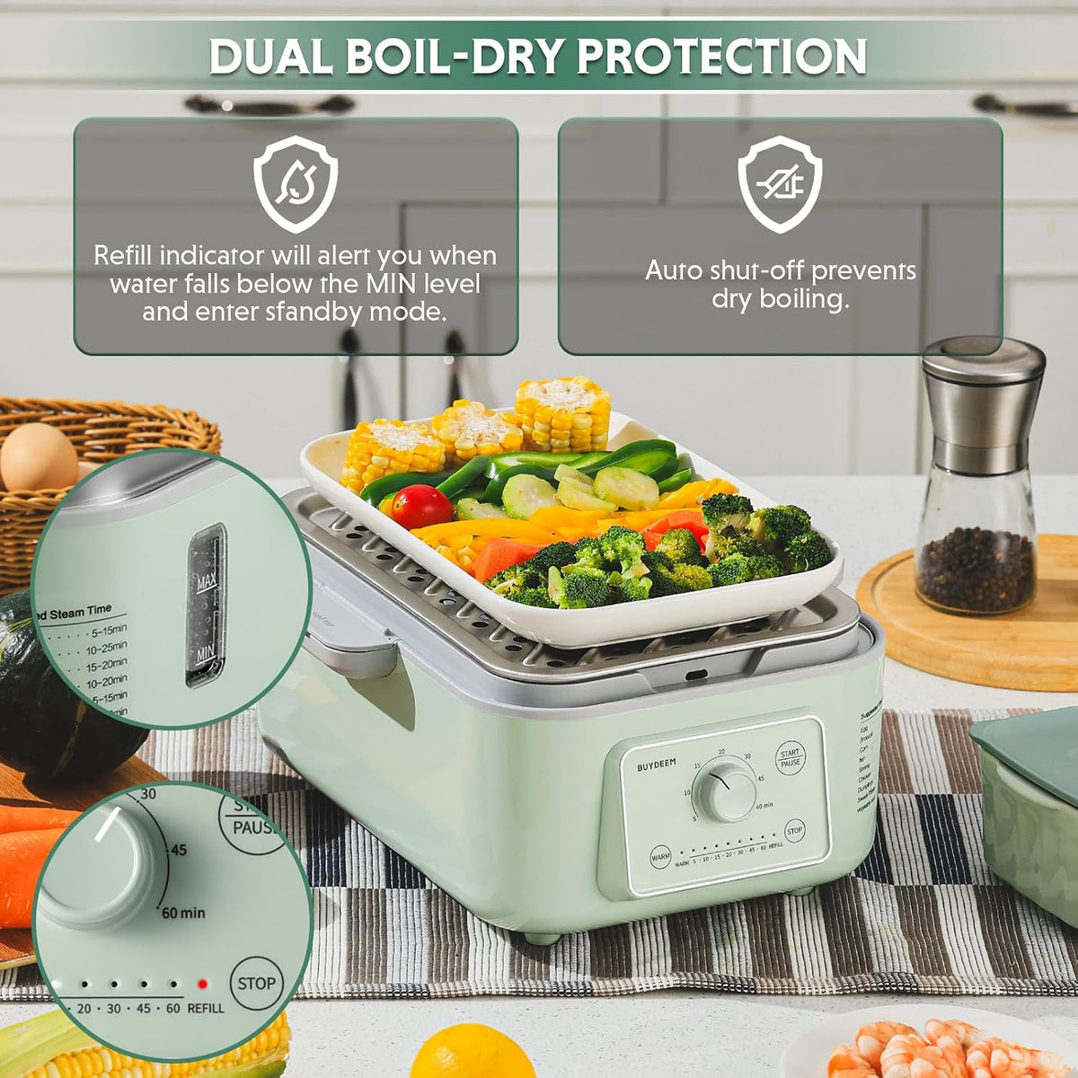 BUYDEEM G52 10.6Qt Electric Food Steamer for Cooking, Cozy Greenish