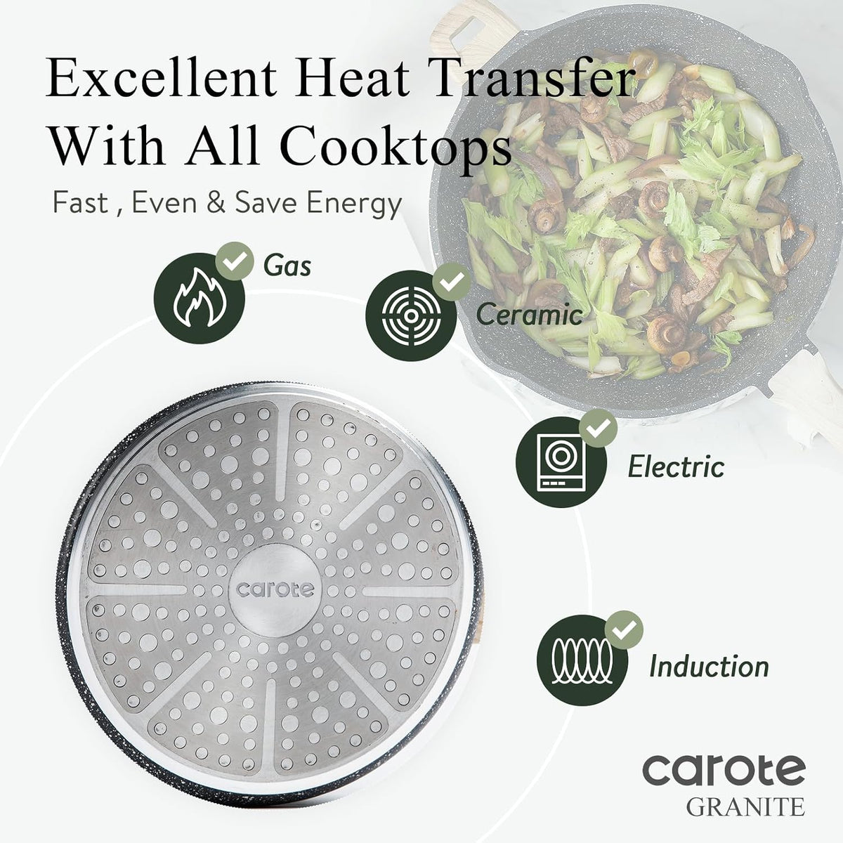 CAROTE 12 Inch Nonstick Deep Frying Pan with Lid, 5.5 Qt Black Granite