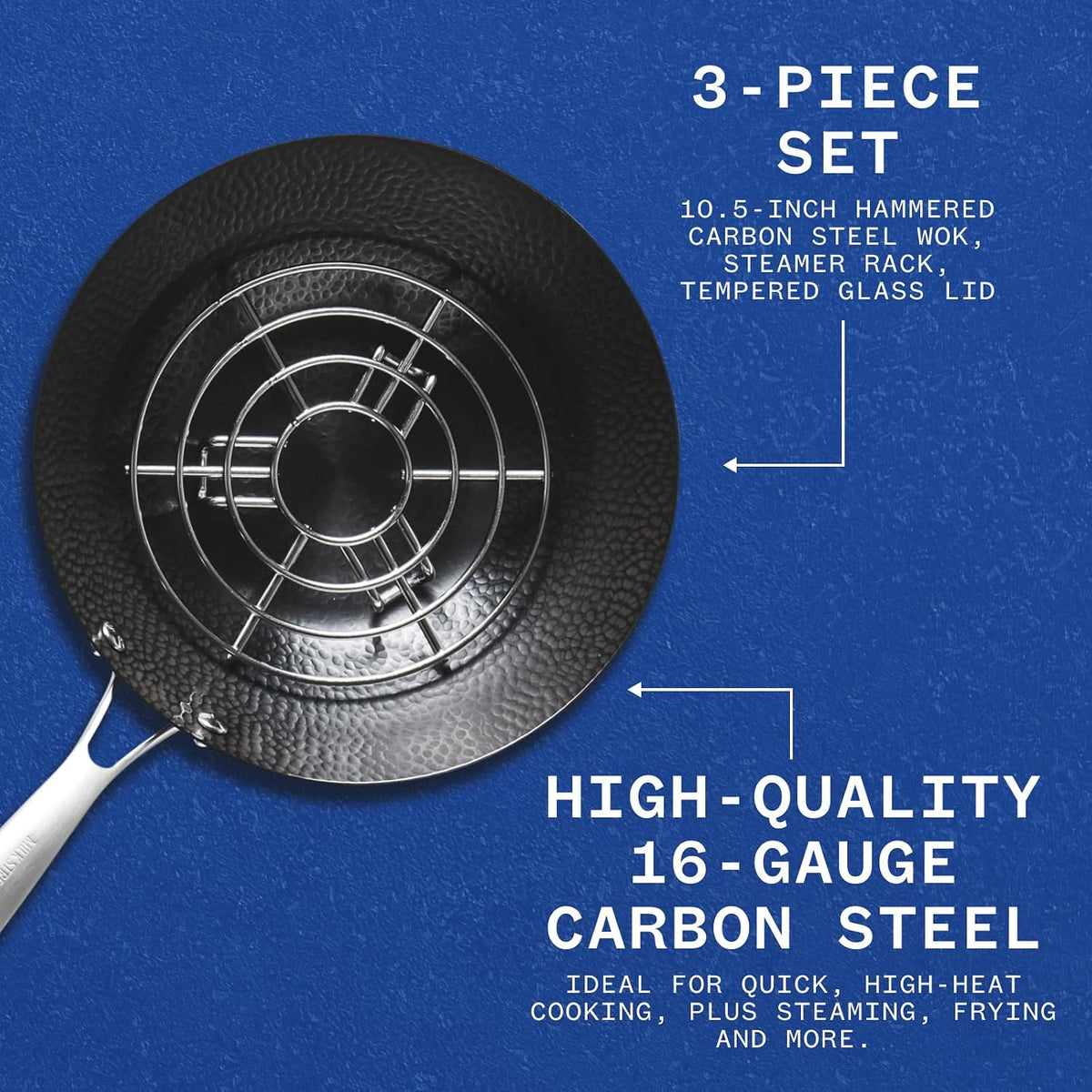Milk Street 3-Piece 10.5-Inch Small Hammered Carbon Steel Wok