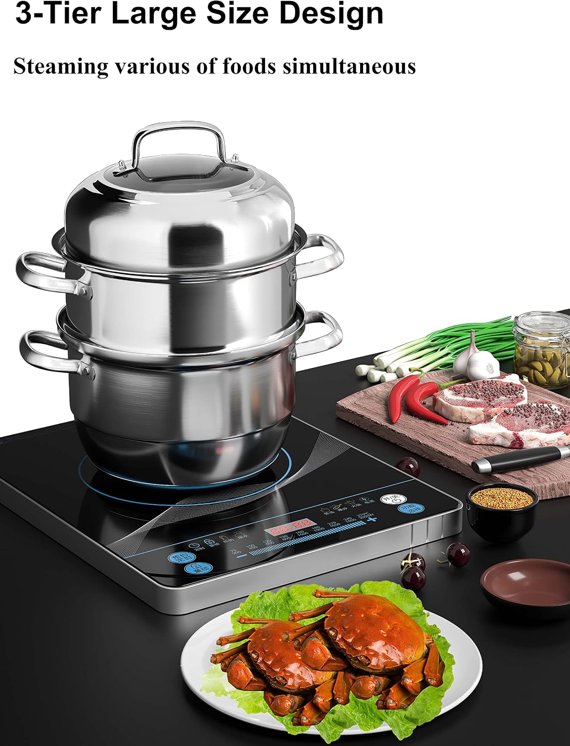 VENTION 3 Tier Induction Steamer Pot for Cooking, 13.4 Inch(34cm), 14.7 Qt
