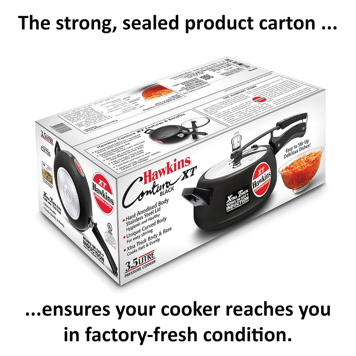Hawkins Pressure Cooker Contura Hard Anodized Extra Thick Base for Induction, 3.5 L (Black)