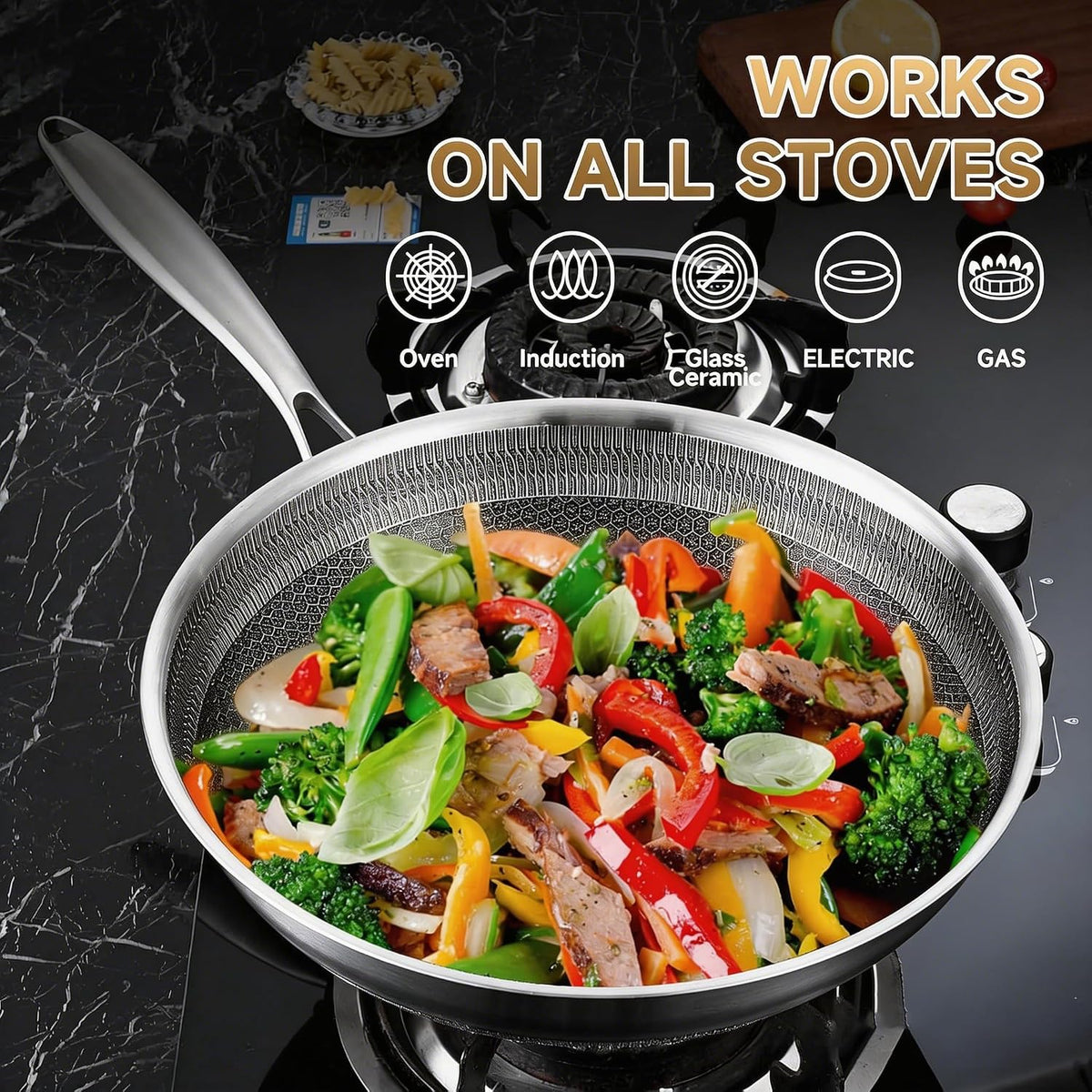 LOLYKITCH 12 Inch Hybrid Nonstick Wok with Lid | Ceramic Coating