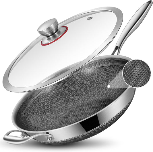 LOLYKITCH Hybird Nonstick Wok Pan with Lid | 13-Inch | Detachable Handle