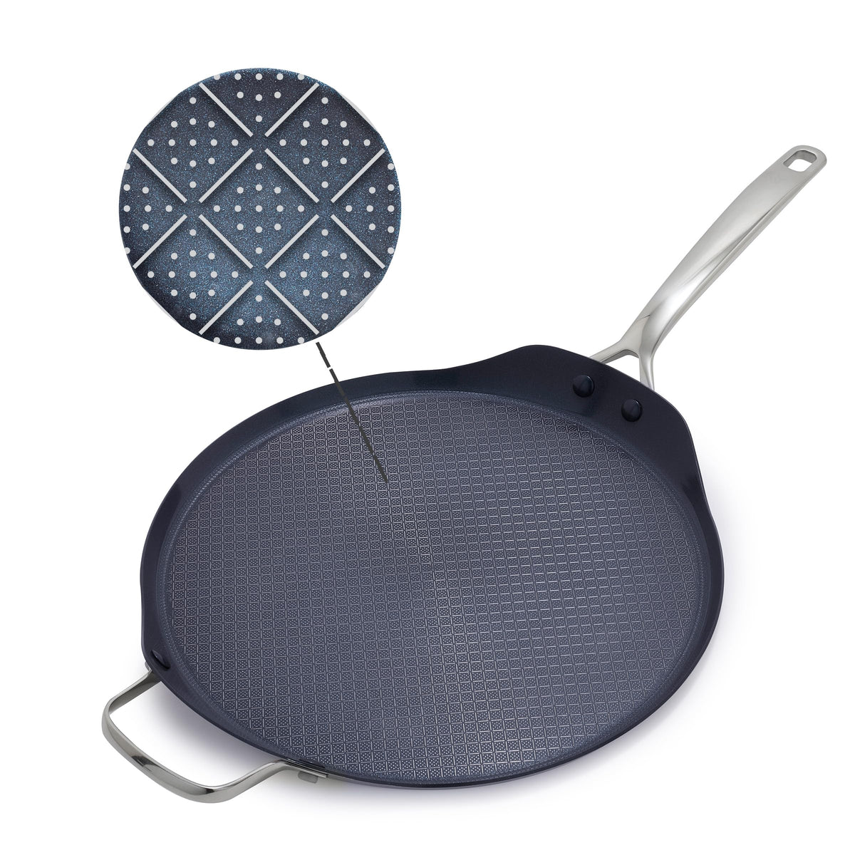 Blue Diamond Hybrid Nonstick Stainless Steel 12” Wok with Lid, PFAS-Free Ceramic Diamond Bond Stir-Fry Pan, Induction Ready, Dishwasher & Oven Safe, Metal Utensil Safe, Stay-Cool Handle, Silver