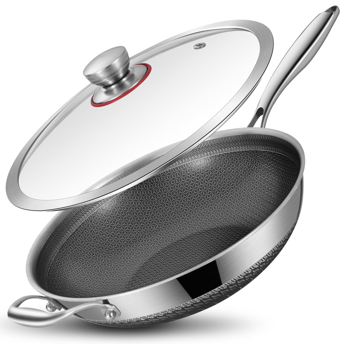 LOLYKITCH Hybird Nonstick Wok Pan with Lid | 13-Inch | Detachable Handle
