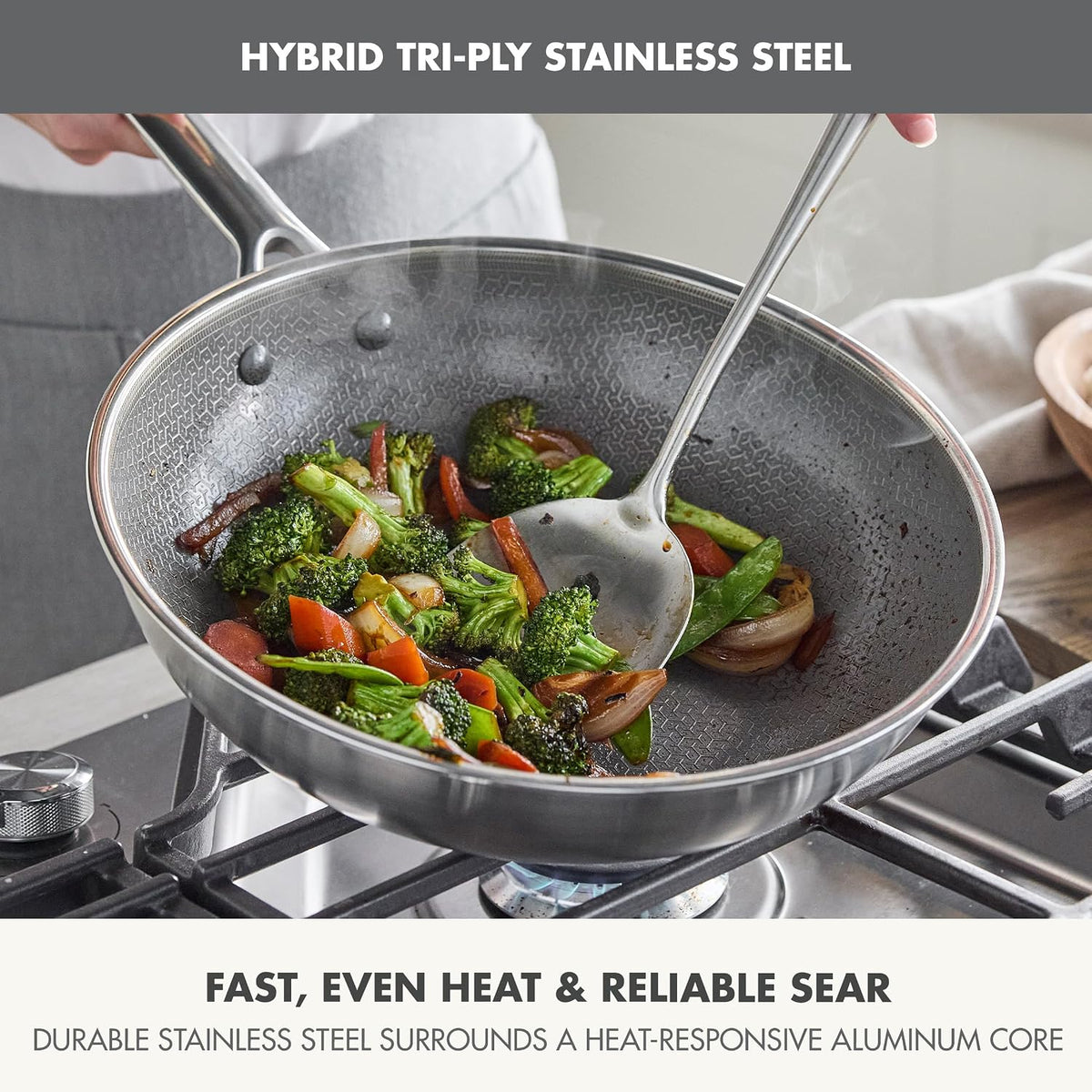 GreenPan Hybrid APEX 11" Tri-Ply Stainless Steel Wok, Ceramic Nonstick Pan