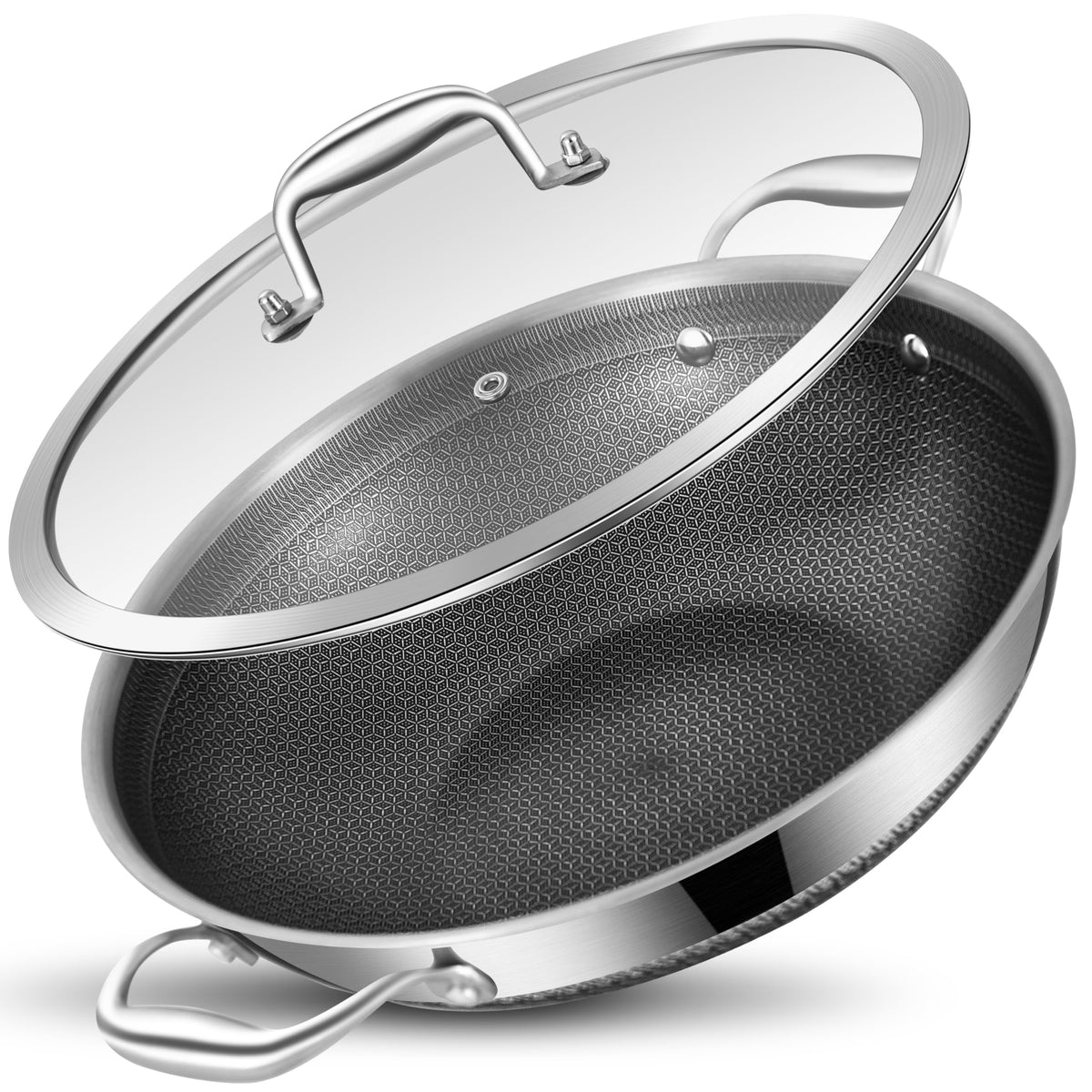 LOLYKITCH Hybird Nonstick Wok Pan with Lid | 13-Inch | Detachable Handle