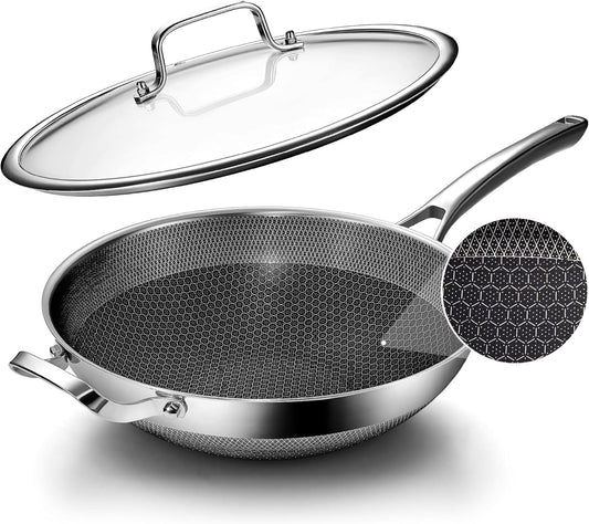 Wok Pan,12 Inch Hybrid Wok with Lid